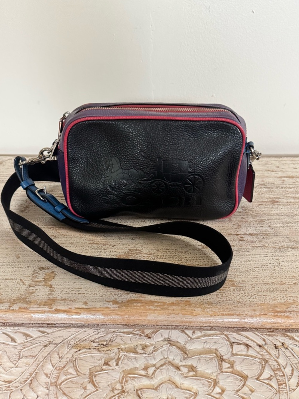Coach JES Crossbody in Colorblock Pebble Leather
Black Purple Pink